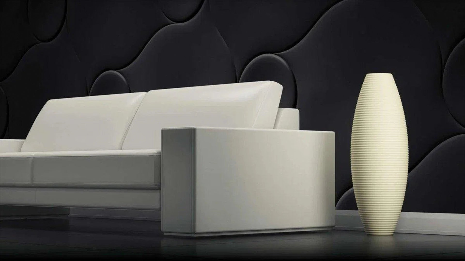 Premium Gypsum Adhesives & Accessories Black feature Wall with white couch